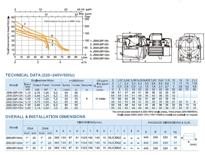 0.75kw Electric Motor Copper Wire High Pressure Self-Priming Surface Deep Well Jet Water Pump